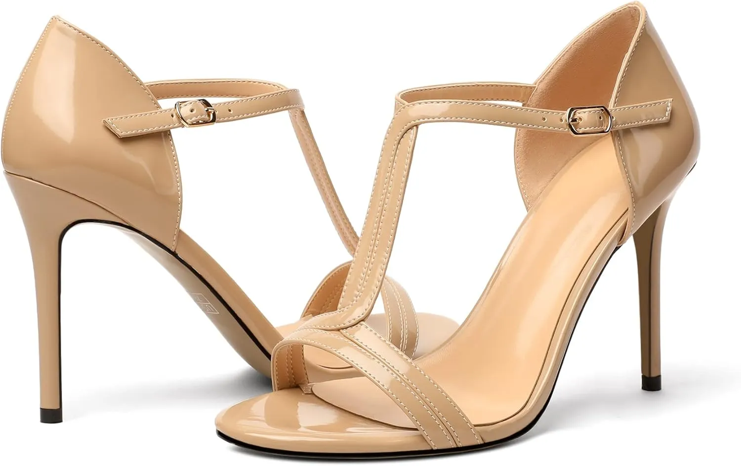 Mettesally Women's Ankle Strap Stilettos Open Round Toe Heeled Sandals Wedding Shoes High Heel Sandals