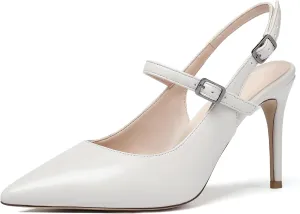 Mettesally Women's Slingback Pumps Stiletto High Heels Closed Pointed Toe Heel Ankle Strap Heeled Sandals Party Office Shoes 3 Inch