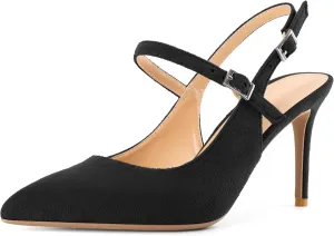 Mettesally Women's Slingback Pumps Stiletto High Heels Closed Pointed Toe Heel Ankle Strap Heeled Sandals Party Office Shoes 3 Inch