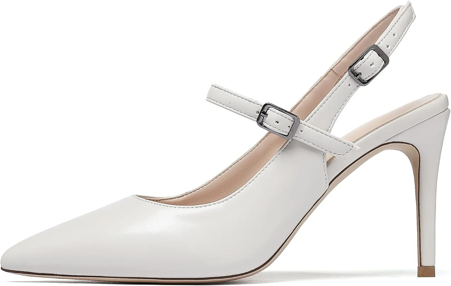Mettesally Women's Slingback Pumps Stiletto High Heels Closed Pointed Toe Heel Ankle Strap Heeled Sandals Party Office Shoes 3 Inch