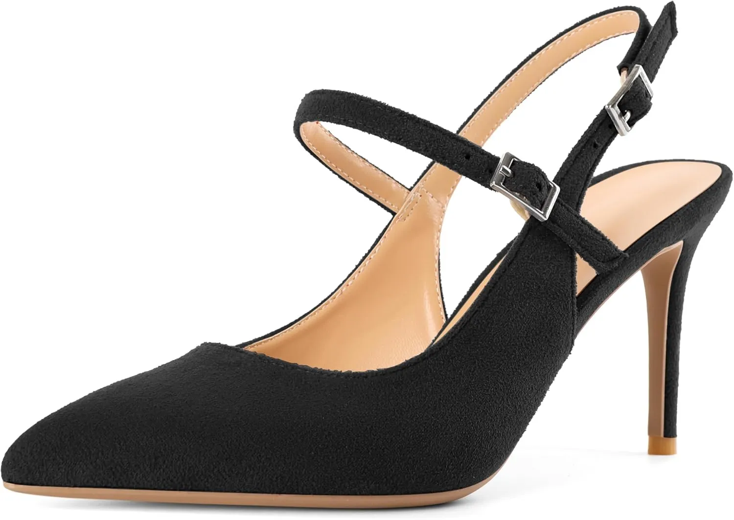 Mettesally Women's Slingback Pumps Stiletto High Heels Closed Pointed Toe Heel Ankle Strap Heeled Sandals Party Office Shoes 3 Inch