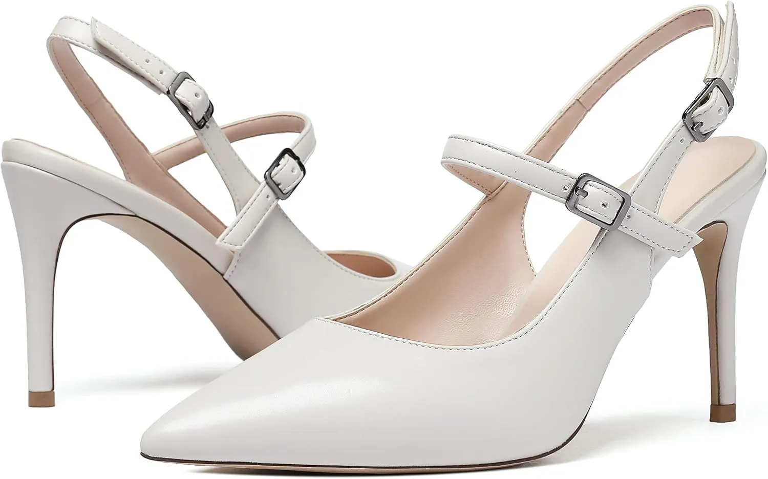 Mettesally Women's Slingback Pumps Stiletto High Heels Closed Pointed Toe Heel Ankle Strap Heeled Sandals Party Office Shoes 3 Inch