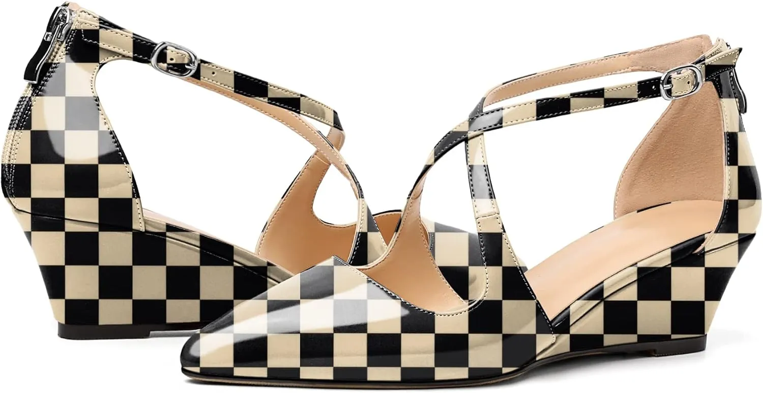 Mettesally Women's Wedges Heels Criss Cross Heeled Sandals Pointed Toe Ankle Strap Heel Pumps Fashion Dress Shoes