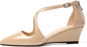 Mettesally Women's Wedges Heels Criss Cross Heeled Sandals Pointed Toe Ankle Strap Heel Pumps Fashion Dress Shoes
