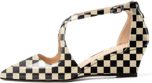Mettesally Women's Wedges Heels Criss Cross Heeled Sandals Pointed Toe Ankle Strap Heel Pumps Fashion Dress Shoes