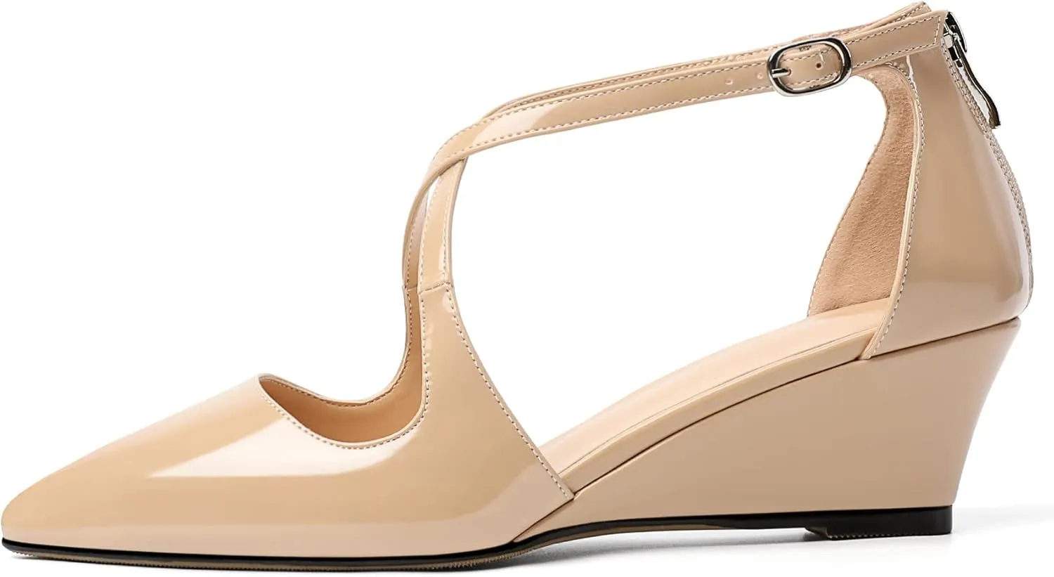 Mettesally Women's Wedges Heels Criss Cross Heeled Sandals Pointed Toe Ankle Strap Heel Pumps Fashion Dress Shoes