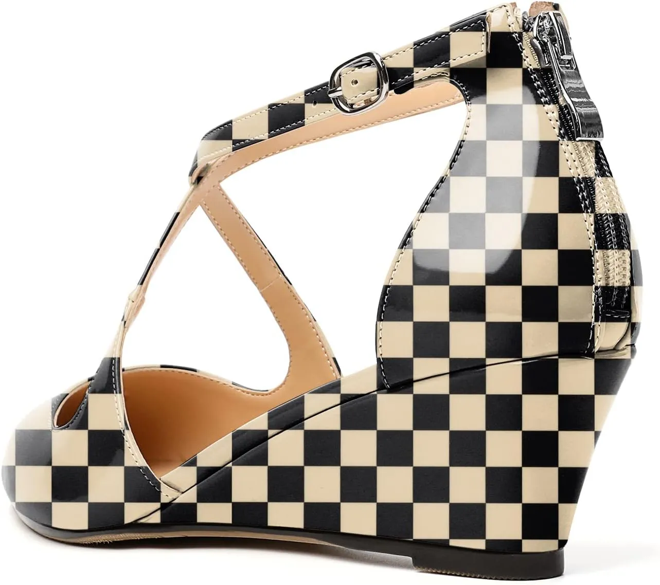 Mettesally Women's Wedges Heels Criss Cross Heeled Sandals Pointed Toe Ankle Strap Heel Pumps Fashion Dress Shoes
