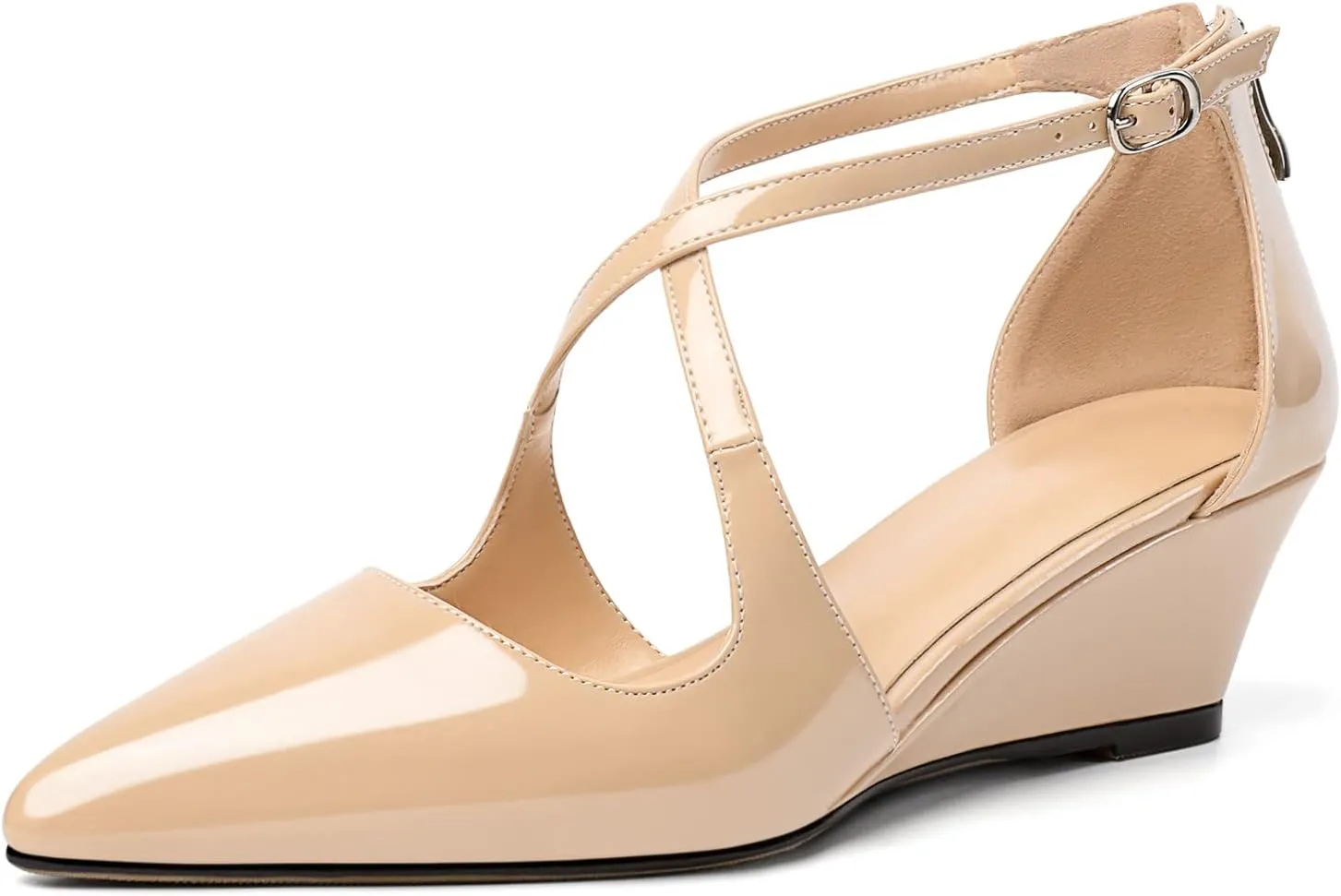 Mettesally Women's Wedges Heels Criss Cross Heeled Sandals Pointed Toe Ankle Strap Heel Pumps Fashion Dress Shoes