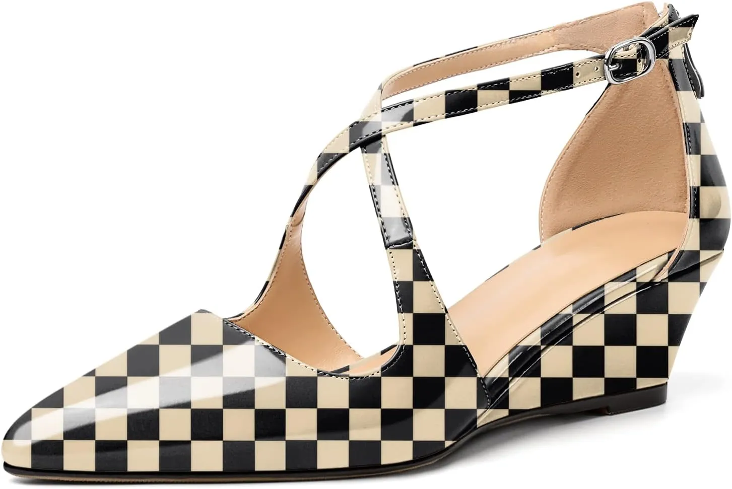 Mettesally Women's Wedges Heels Criss Cross Heeled Sandals Pointed Toe Ankle Strap Heel Pumps Fashion Dress Shoes