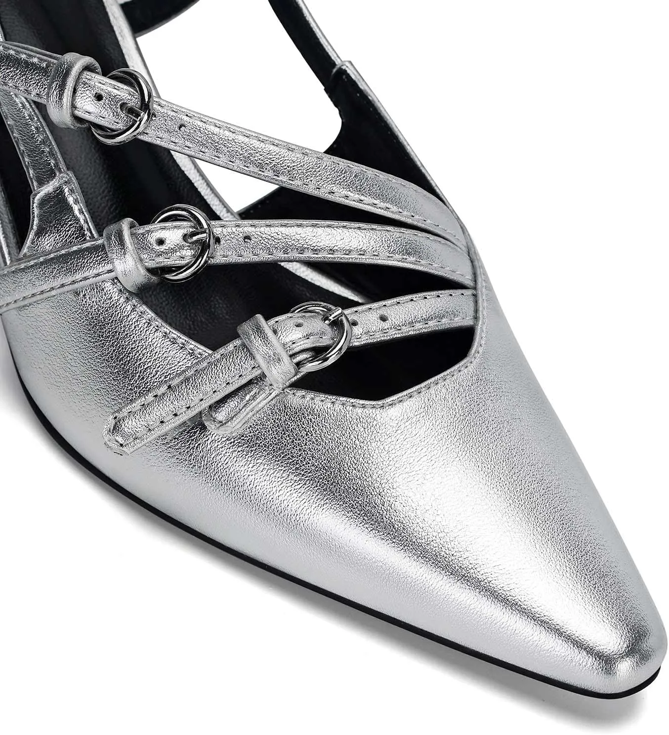 MICIFA Slingback Kitten Heels for Women Pointed Toe Stiletto Heels Slip On Pumps with Buckled Straps Dress Work Heeled Sandals