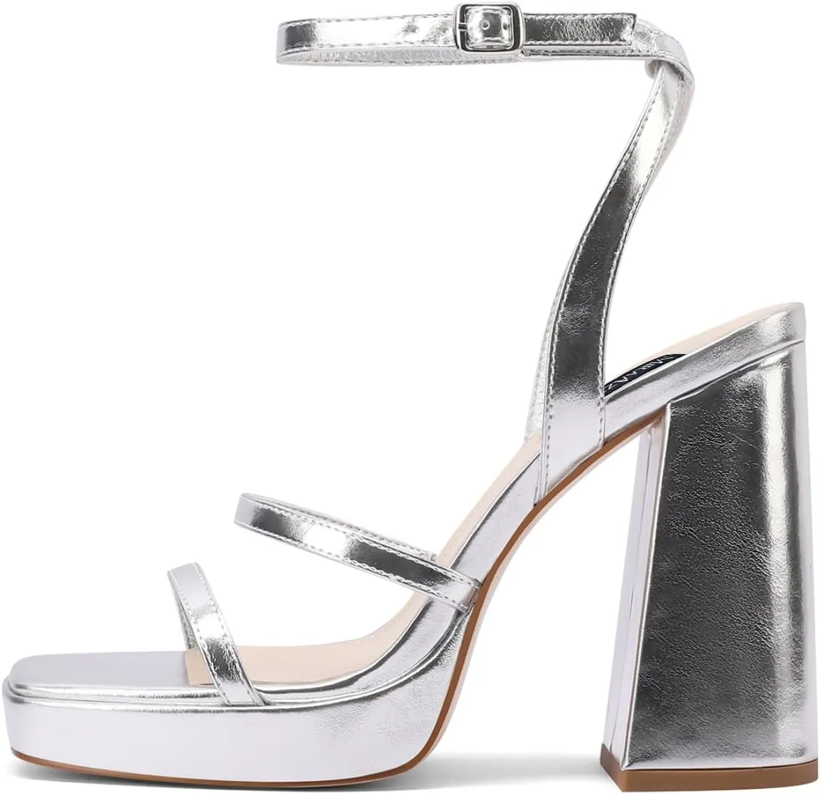 MIRAAZZURRA Platform Strappy Heel Sandals Square Open Toe Two Strap Chunky High Heeled Sandals with Buckle Ankle Strap for Women Party Wedding Dress