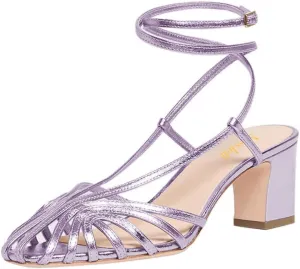 miss left Women Chic Caged Toe Chunky Mid Heel Cutout Sandals Strappy Ankle Strap Buckle Elegant Prom Evening Dress Shoes Size 4-16 US