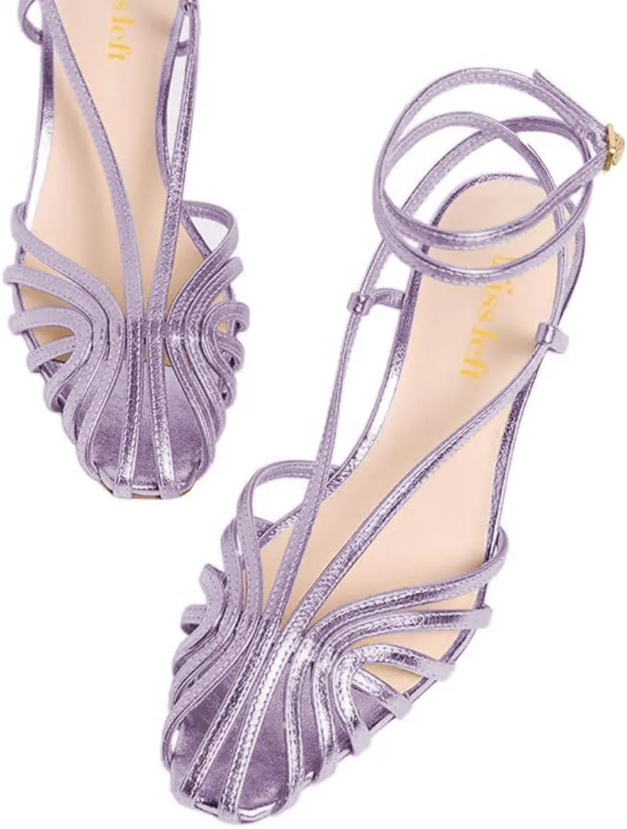 miss left Women Chic Caged Toe Chunky Mid Heel Cutout Sandals Strappy Ankle Strap Buckle Elegant Prom Evening Dress Shoes Size 4-16 US