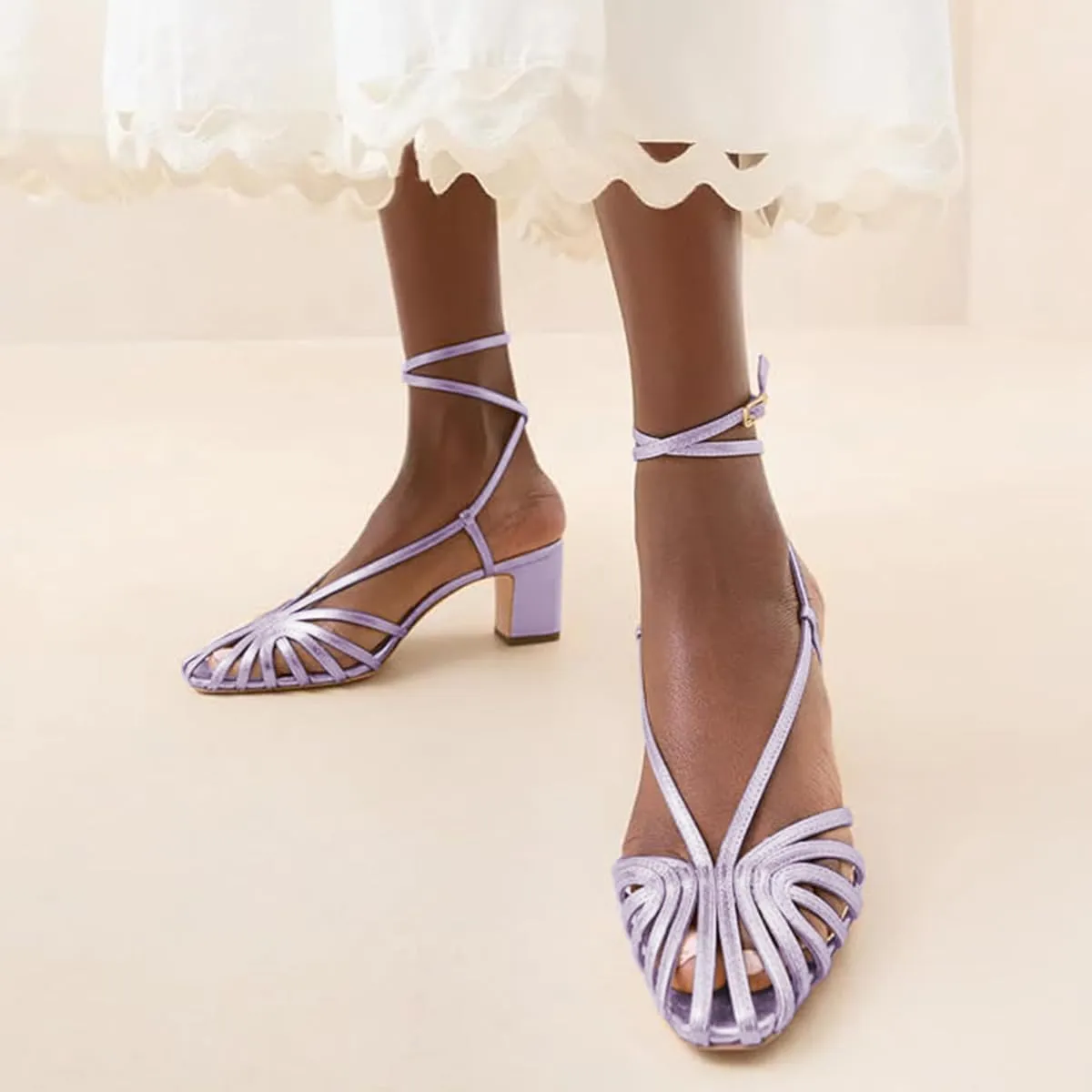 miss left Women Chic Caged Toe Chunky Mid Heel Cutout Sandals Strappy Ankle Strap Buckle Elegant Prom Evening Dress Shoes Size 4-16 US