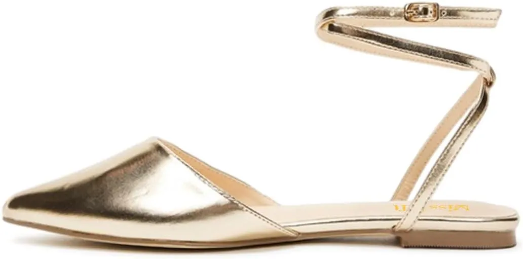miss left Women Elegant Closed Pointed Toe Flats Sandals Crisscross Strap Buckle Low Block Heeled Pumps Comfy Party Prom Dressy Shoes Size 4-16 US