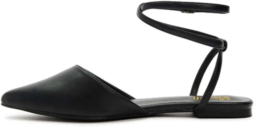 miss left Women Elegant Closed Pointed Toe Flats Sandals Crisscross Strap Buckle Low Block Heeled Pumps Comfy Party Prom Dressy Shoes Size 4-16 US