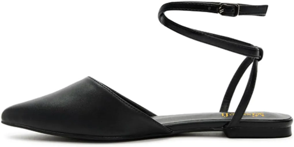 miss left Women Elegant Closed Pointed Toe Flats Sandals Crisscross Strap Buckle Low Block Heeled Pumps Comfy Party Prom Dressy Shoes Size 4-16 US