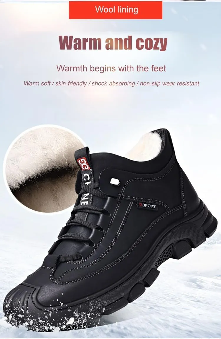 Mokcoliy]Men's High- Leather Boots【Warm and Stylish】，Soft Sheep Wool Lining, for Snowy Days and Outdoor Activities