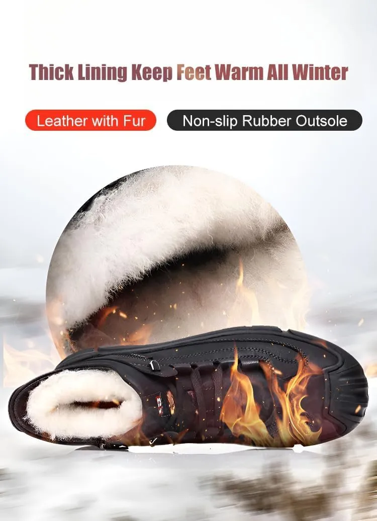Mokcoliy]Men's High- Leather Boots【Warm and Stylish】，Soft Sheep Wool Lining, for Snowy Days and Outdoor Activities