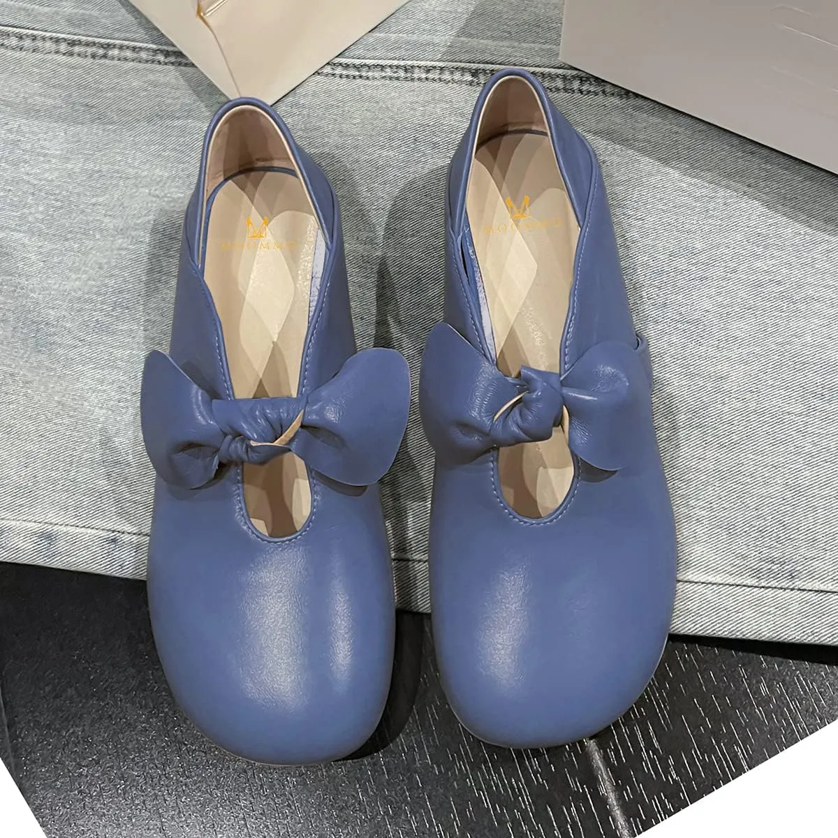 MOOMMO Women Comfortable Bow Flat Loafers Square Closed Toe Slip On Penny Loafers Cutout Flat Heel Dress Loafer Flats Bowknot Office Ladies Girls Casual Club Church Driving Flats Cute Summer 4-13 M US