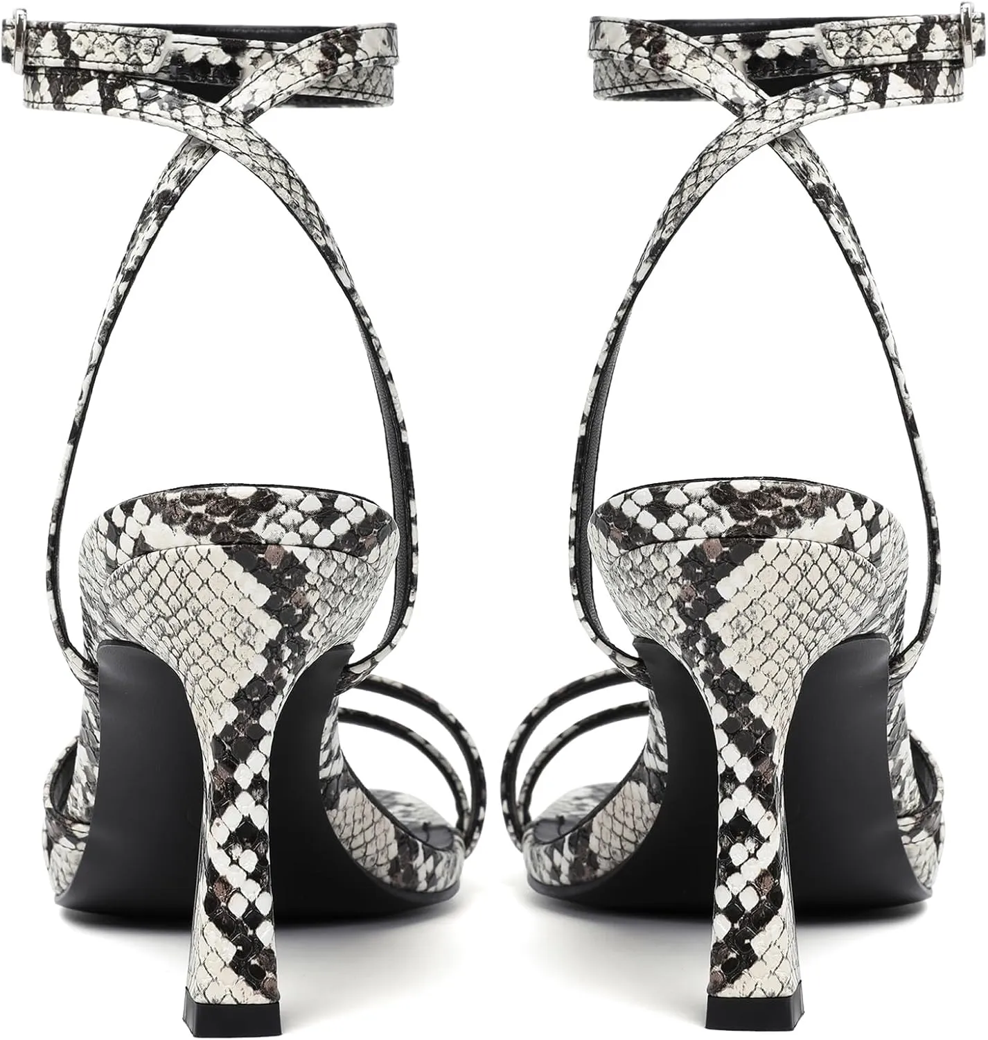 Mostrin Womens Sandals Strappy Heels for Women Ankle Strap Lace Up Heels Square Open Toe Heels Tie Up Stiletto High Heeled Sandals for Prom, Party, Daily Wear