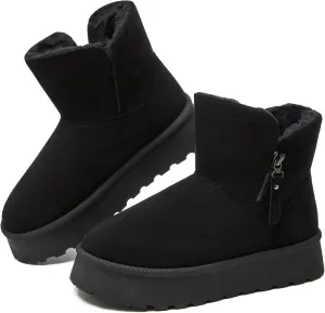 Moudki Winter Boots for Women Warm Fur Lined Booties Platform Snow Boots for Women Ankle Booties Anti-Slip Outdoor Snow Boots