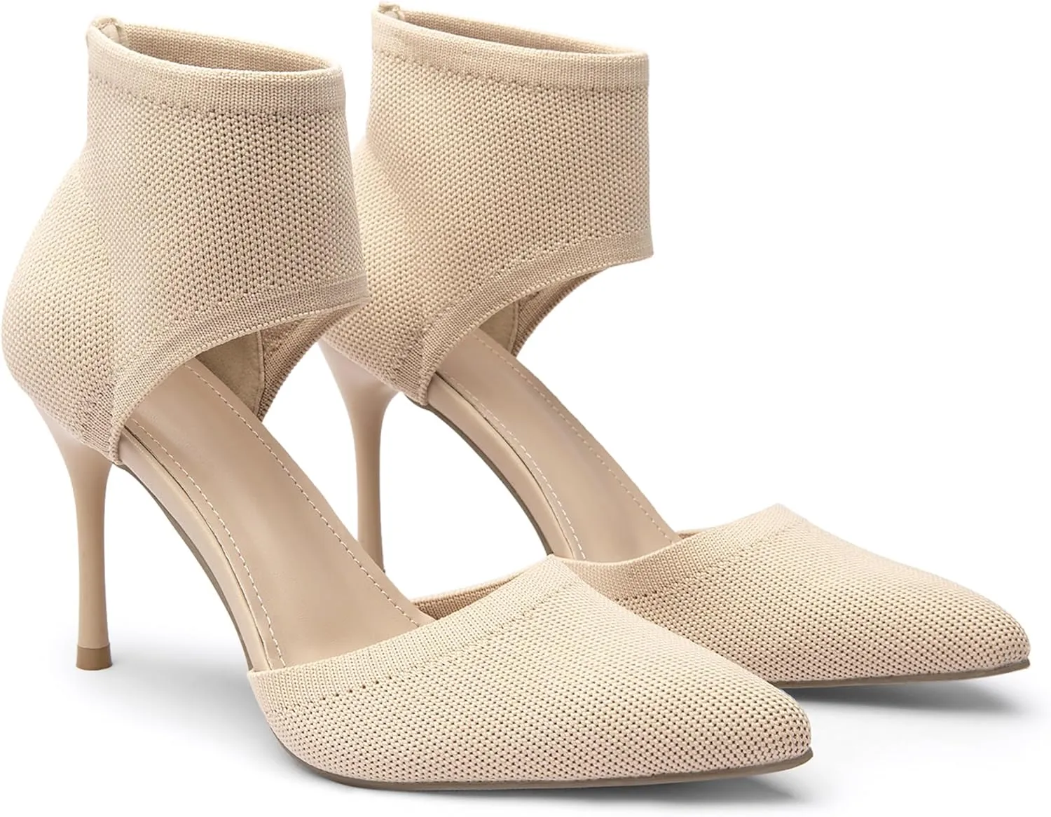 Mousse Fit Women Retro Peep Toe Elegant Stiletto Low Heeled Sandals Breathable Mesh Knit Elastic Design Upper Comfortable Shoes