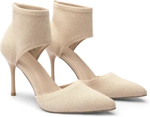 Mousse Fit Women Retro Peep Toe Elegant Stiletto Low Heeled Sandals Breathable Mesh Knit Elastic Design Upper Comfortable Shoes