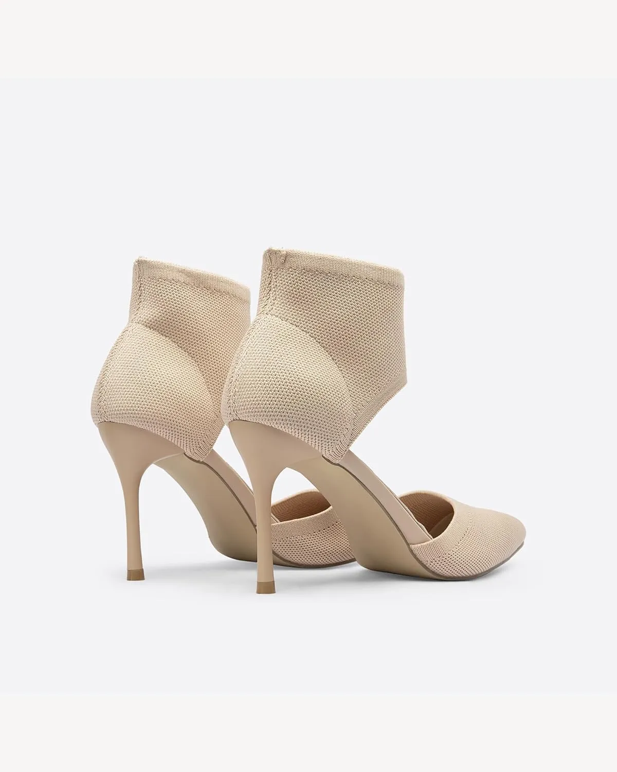 Mousse Fit Women Retro Peep Toe Elegant Stiletto Low Heeled Sandals Breathable Mesh Knit Elastic Design Upper Comfortable Shoes