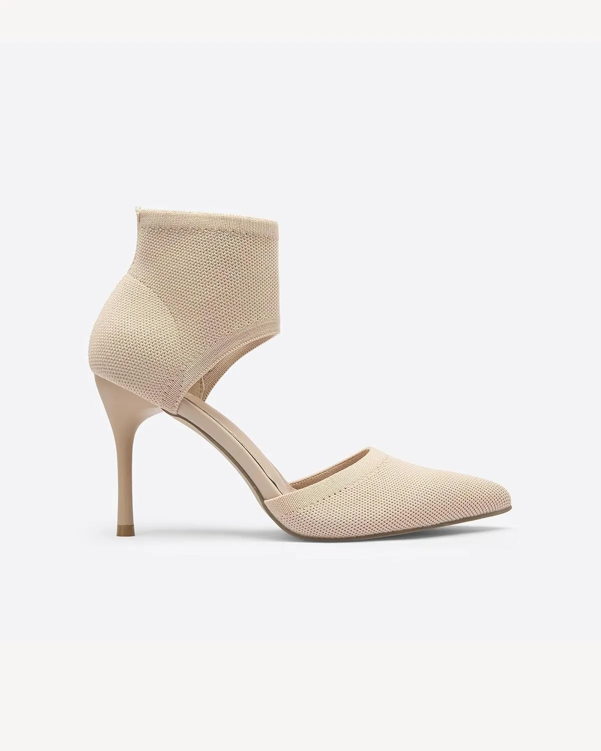 Mousse Fit Women Retro Peep Toe Elegant Stiletto Low Heeled Sandals Breathable Mesh Knit Elastic Design Upper Comfortable Shoes