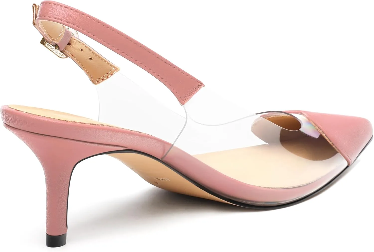 MOVINSTEPS Low kitten Heels for Women Clear Slingback Pointed Closed Toe Heeled Sandals Cute Elegant Sexy Dress Shoes 2.4 Inch