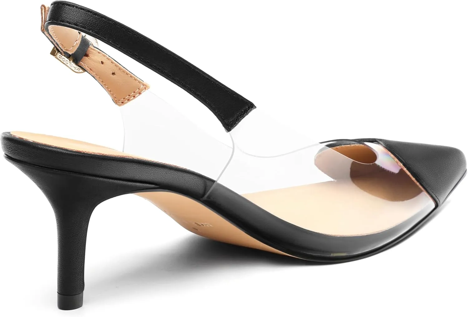 MOVINSTEPS Low kitten Heels for Women Clear Slingback Pointed Closed Toe Heeled Sandals Cute Elegant Sexy Dress Shoes 2.4 Inch