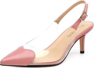 MOVINSTEPS Low kitten Heels for Women Clear Slingback Pointed Closed Toe Heeled Sandals Cute Elegant Sexy Dress Shoes 2.4 Inch