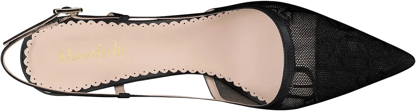 MSONLYDN Ladies Heels Strap Sandals Comfort Open Heels Mesh Leather Shoes Women Closed Pointed Toe Elegant Stiletto Heels 3.27inch