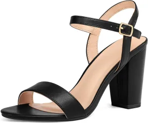 mysoft Women's Chunky Block Heels 3.5IN Open Toe Ankle Strap High Heeled Sandals Wedding Party Dress Pump Shoes