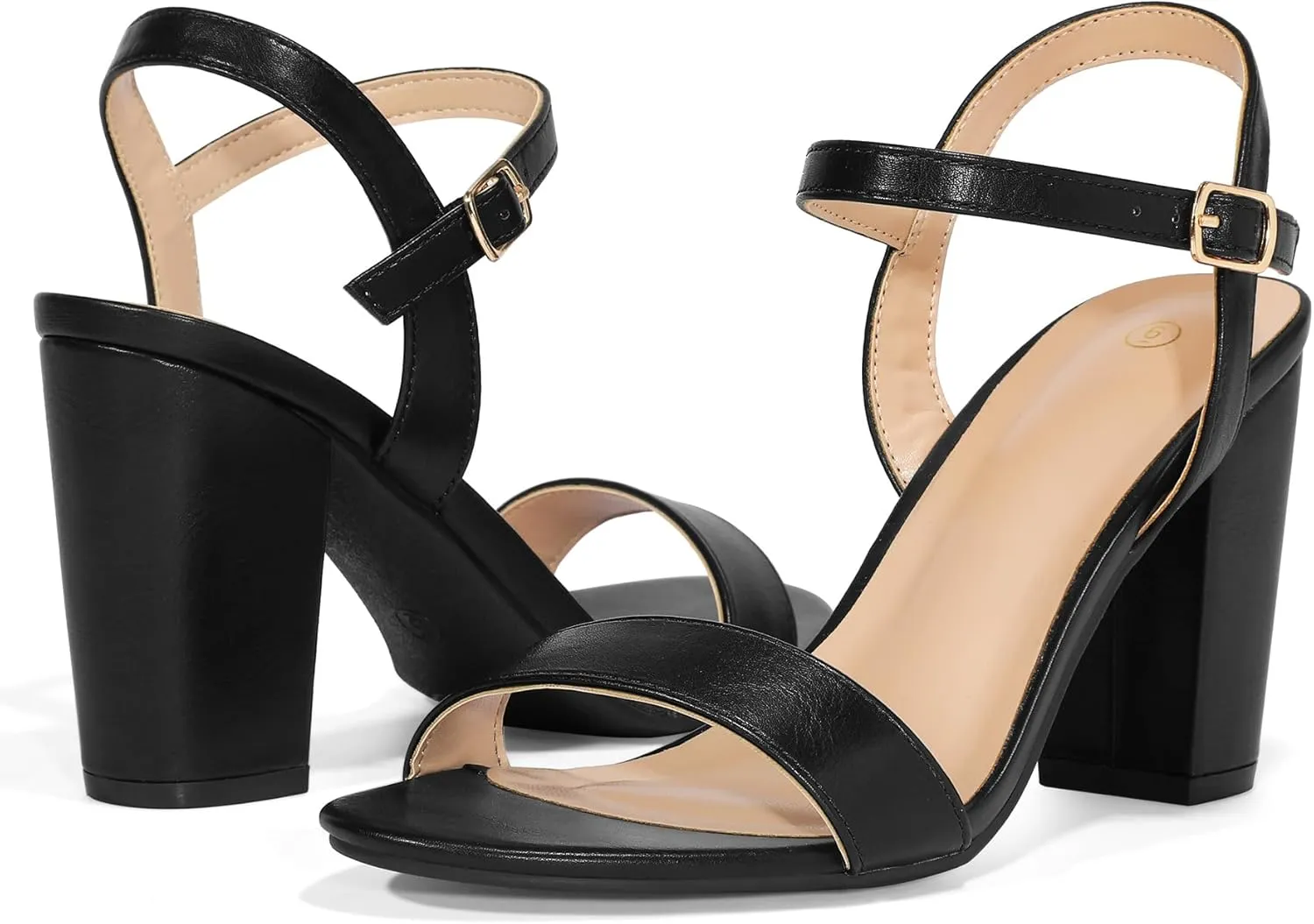 mysoft Women's Chunky Block Heels 3.5IN Open Toe Ankle Strap High Heeled Sandals Wedding Party Dress Pump Shoes