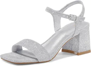 mysoft Women's Chunky Block Low Heels Open Toe Ankle Strap Heeled Sandals Comfortable Square Toe Wedding Party Dress Pump Shoes