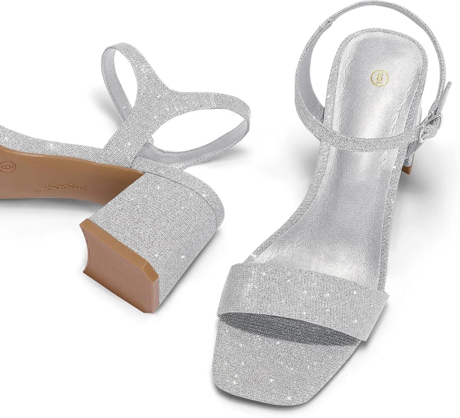 mysoft Women's Chunky Block Low Heels Open Toe Ankle Strap Heeled Sandals Comfortable Square Toe Wedding Party Dress Pump Shoes