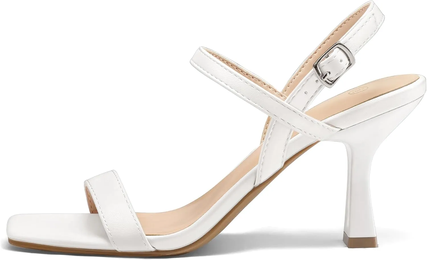 mysoft Women's Strappy Stiletto Heels Open Square Toe Ankle Strap Dress Shoes 3 Inch Kitten Heeled Sandals