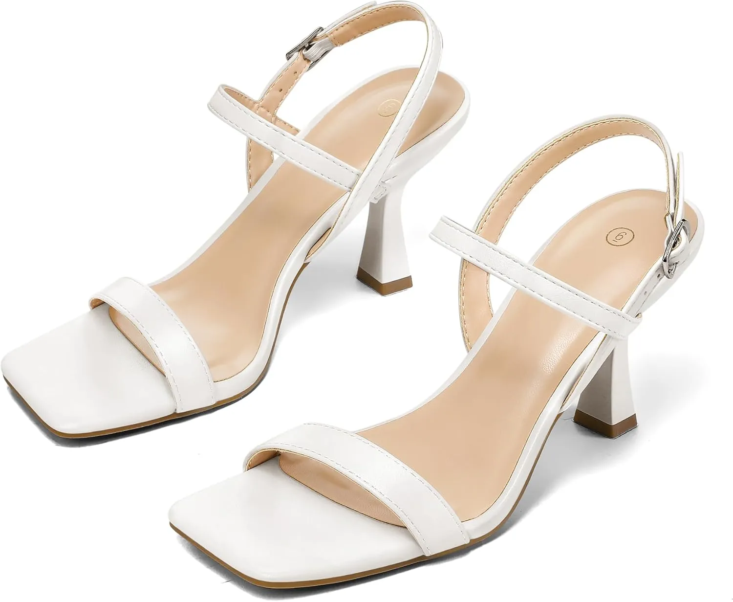mysoft Women's Strappy Stiletto Heels Open Square Toe Ankle Strap Dress Shoes 3 Inch Kitten Heeled Sandals