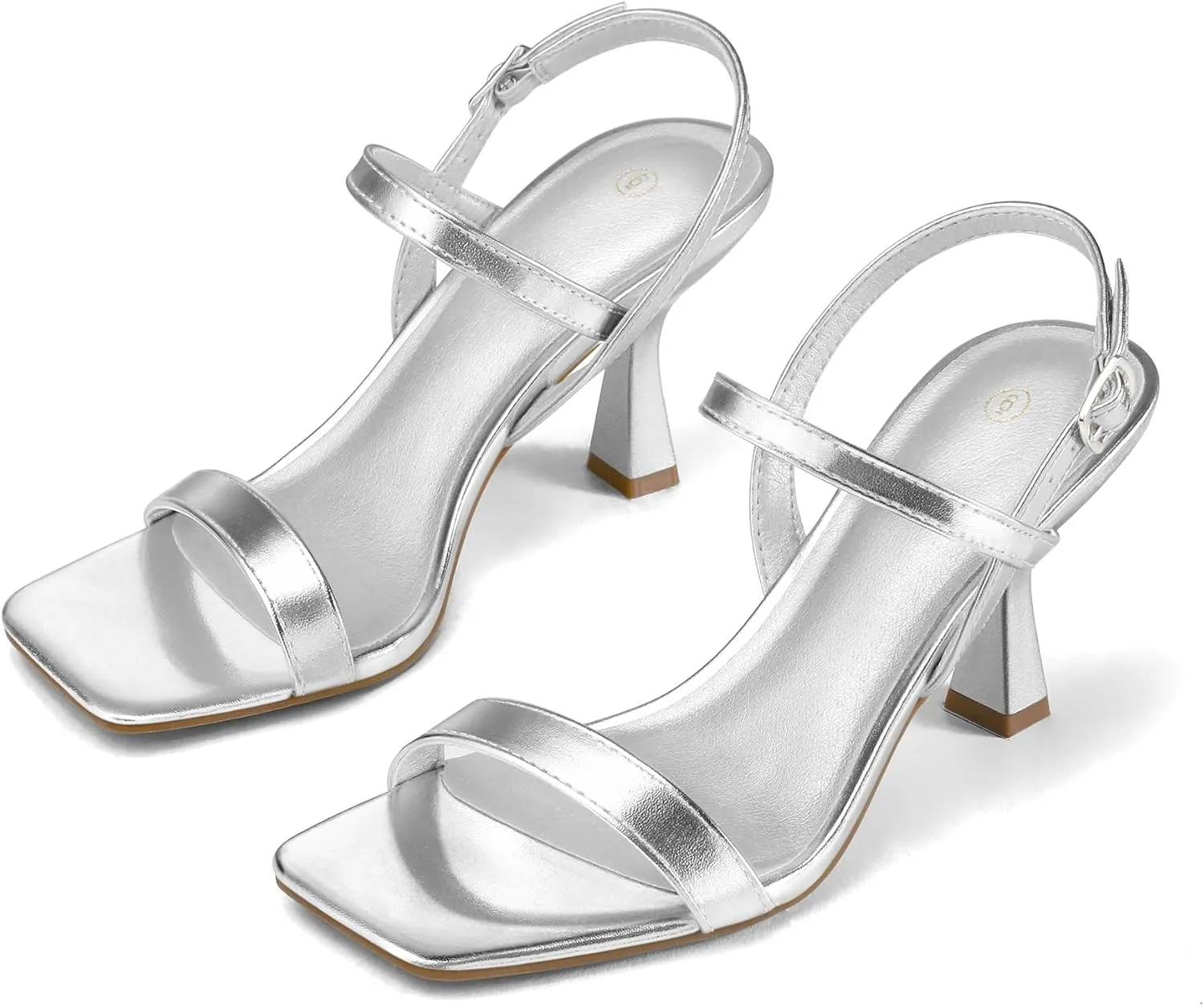 mysoft Women's Strappy Stiletto Heels Open Square Toe Ankle Strap Dress Shoes 3 Inch Kitten Heeled Sandals