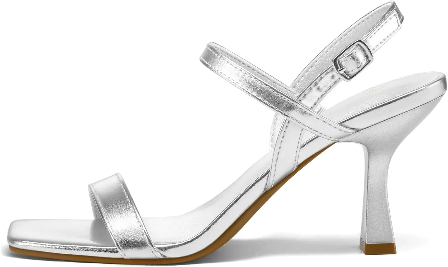 mysoft Women's Strappy Stiletto Heels Open Square Toe Ankle Strap Dress Shoes 3 Inch Kitten Heeled Sandals