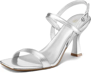 mysoft Women's Strappy Stiletto Heels Open Square Toe Ankle Strap Dress Shoes 3 Inch Kitten Heeled Sandals