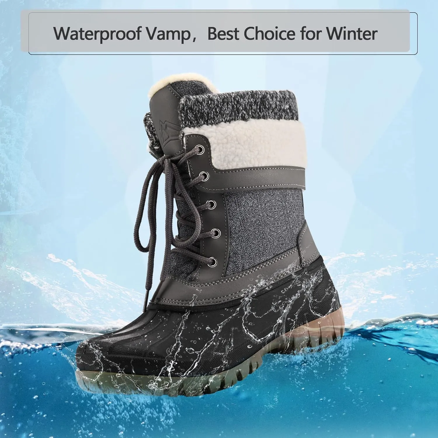 mysoft Women's Winter Snow Boots Waterproof Insulated Mid-Calf Booties, Fur-lined Lace Up Shoes for Outdoor