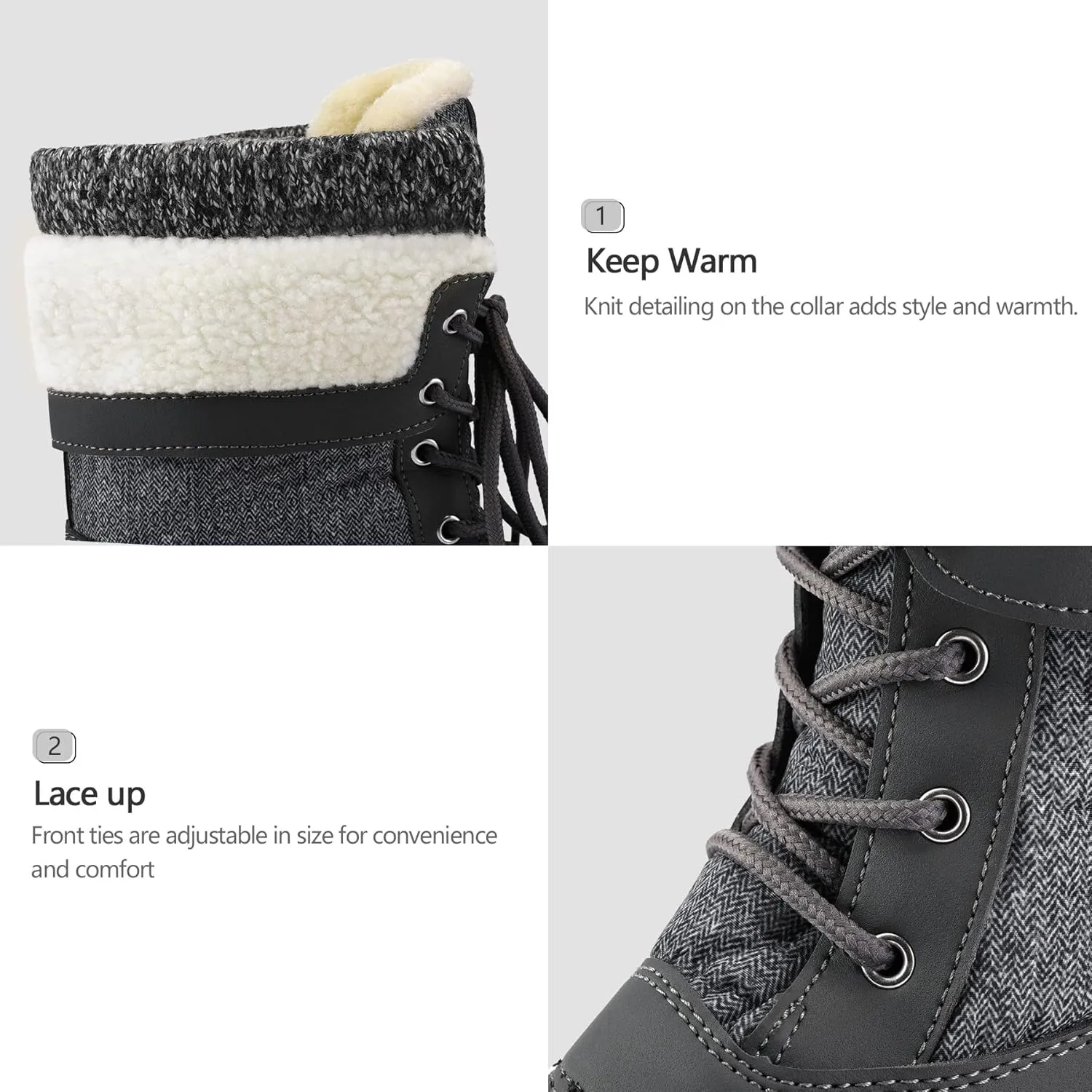 mysoft Women's Winter Snow Boots Waterproof Insulated Mid-Calf Booties, Fur-lined Lace Up Shoes for Outdoor