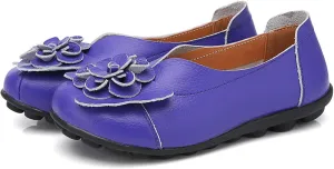 NEKGNL Women's Genuine Leather Flowers Loafers Comfortable Round Toe Soft Bottom Slip On Driving Flats Lightweight Non-Slip Mom Nurse Walking Shoes