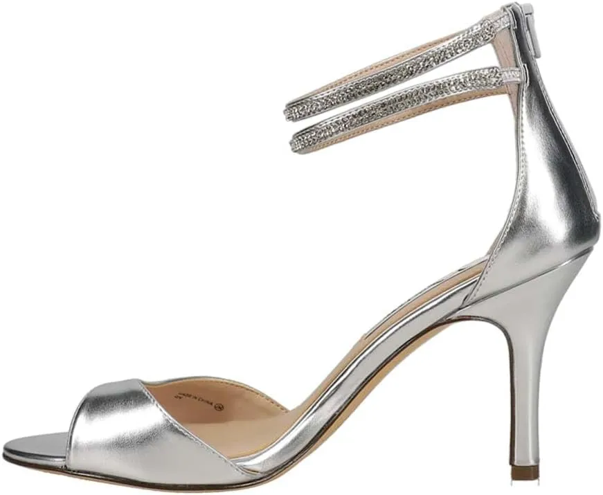 NINA Womens Viktora Metallic Ankle Strap Evening Dress Sandals High Heel 3" & Up - Silver