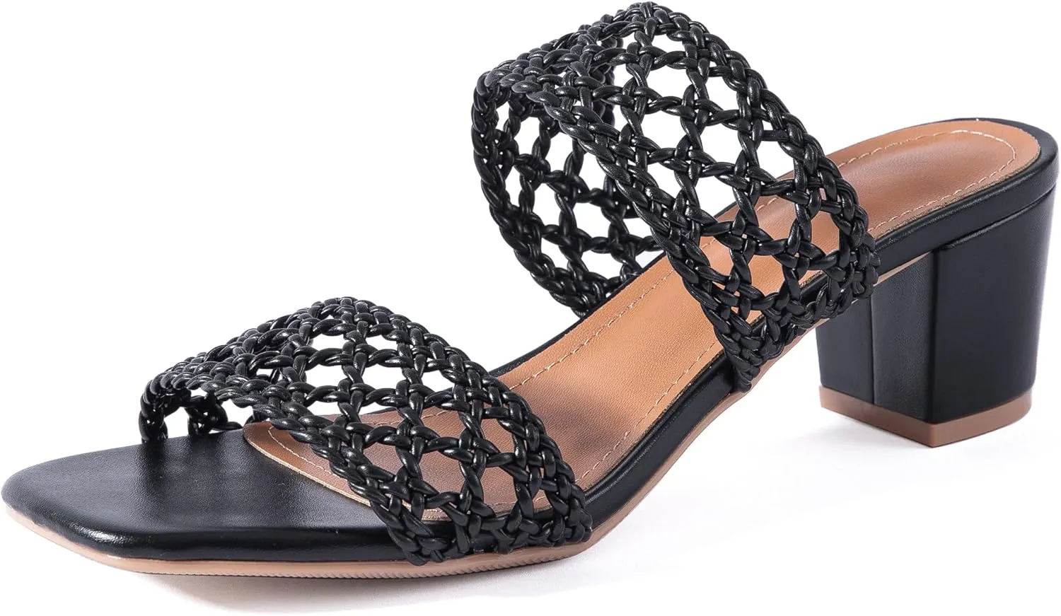 N.N.G Women Heels Sandals Braided Block Nude Summer Chunky Square Leather Woven Comfort Strappy Dress Casual Pumps Mules