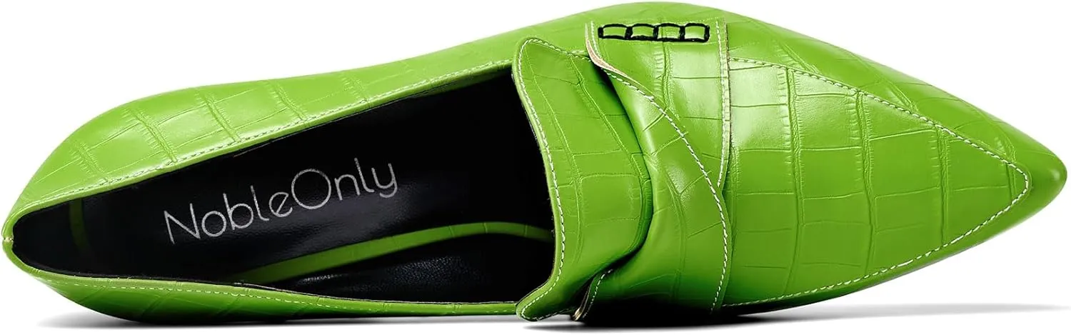 NobleOnly Womens High Heels Slip-on Platform Pumps Comfortable Leather Stilettos Loafers Shoes 4" Heel