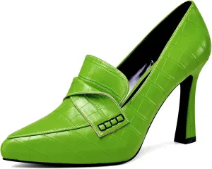 NobleOnly Womens High Heels Slip-on Platform Pumps Comfortable Leather Stilettos Loafers Shoes 4" Heel